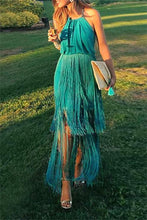 Load image into Gallery viewer, New Sexy Green Tassel Halter Sleeveless Maxi Dress.WH