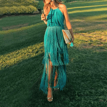 Load image into Gallery viewer, New Sexy Green Tassel Halter Sleeveless Maxi Dress.WH
