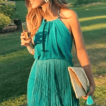 Load image into Gallery viewer, New Sexy Green Tassel Halter Sleeveless Maxi Dress.WH