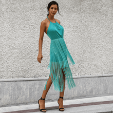 Load image into Gallery viewer, New Sexy Green Tassel Halter Sleeveless Maxi Dress.WH