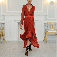 Load image into Gallery viewer, New Sexy Deep V Collar Plain Flouncing Maxi Dress.MC