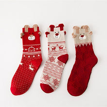 Load image into Gallery viewer, Christmas Cartoon Jacquard Cotton Women's Socks, 3 Sets