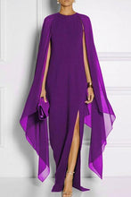 Load image into Gallery viewer, New Cape Sleeve High Slit Plain Chiffon Maxi Dress.MC
