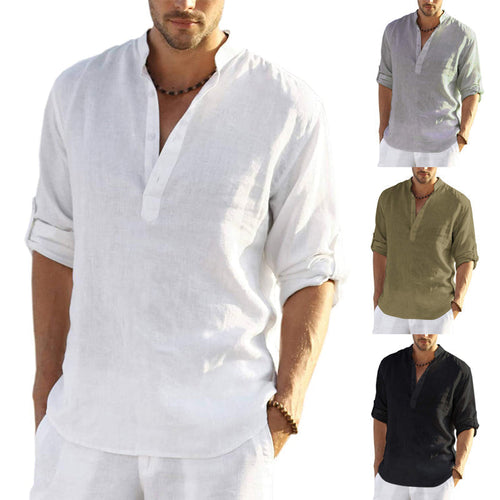 Men's Cotton Linen Shirt Long Sleeve Hippie Casual Beach T Shirts