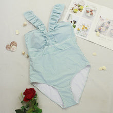 Load image into Gallery viewer, V-neck ruffled one-piece swimsuit