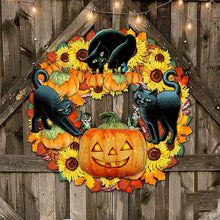 Load image into Gallery viewer, Halloween funny pumpkin black cat wooden listing decoration