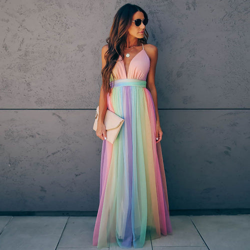 Rainbow Striped Suspender Dress
