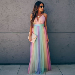 Rainbow Striped Suspender Dress