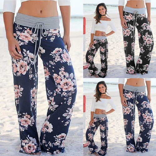 Pantalones Florales Holgados de Mujer, - Tejido Ligero