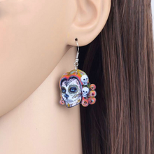 Load image into Gallery viewer, Acrylic Halloween Rose Flower Skull Earrings