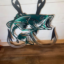 Load image into Gallery viewer, Metal Fish with Hooks Plasma Cut Sign Art🎣