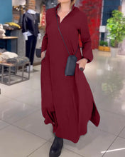 Load image into Gallery viewer, Long loose dress with side slit and lapel