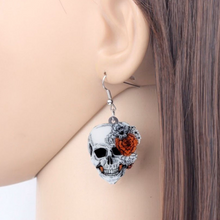 Load image into Gallery viewer, Acrylic Halloween Rose Flower Skull Earrings
