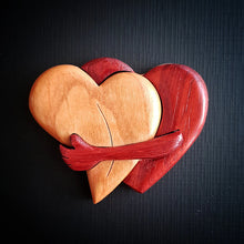 Load image into Gallery viewer, Loving Hearts Wood Intarsia Pinback Button