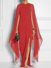 Load image into Gallery viewer, New Cape Sleeve High Slit Plain Chiffon Maxi Dress.MC