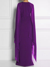 Load image into Gallery viewer, New Cape Sleeve High Slit Plain Chiffon Maxi Dress.MC