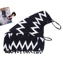 Load image into Gallery viewer, New Black &amp; White Wavy Stripes Tassel Sexy Sling Vacation Dress.WH