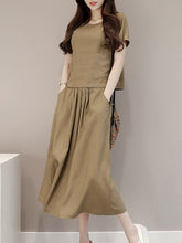 Load image into Gallery viewer, New Elastic Waist Patch Pocket  Plain Maxi Dress.AQ