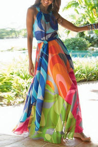New Halter Neck Floral Print Vacation Maxi Dress.MC