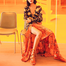 Load image into Gallery viewer, New Gorgeous V Collar Floral Printed Split Joint Maxi Dress.MC