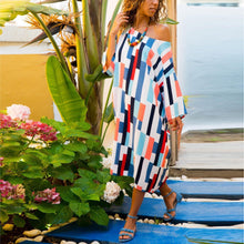 Load image into Gallery viewer, New Casual Sexy Off The Shoulder Slim Colour Stripe Print Maxi Dress.WH