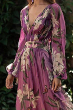 Load image into Gallery viewer, New Bohemian Printed Colour V Neck Long Sleeve Pleated Dress.MC