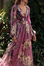 Load image into Gallery viewer, New Bohemian Printed Colour V Neck Long Sleeve Pleated Dress.MC