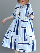 Load image into Gallery viewer, New Casual Printed Colour Pleated Round Neck Dress.MC