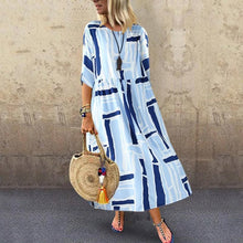 Load image into Gallery viewer, New Casual Printed Colour Pleated Round Neck Dress.MC