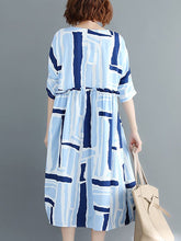 Load image into Gallery viewer, New Casual Printed Colour Pleated Round Neck Dress.MC