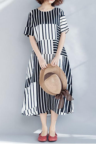 New Casual Round Neck Stripe Short Sleeve Dress.MC