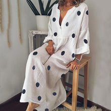 Load image into Gallery viewer, New V Neck Long Sleeve Pleated Polka Dress.MC