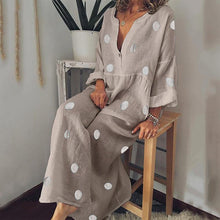 Load image into Gallery viewer, New V Neck Long Sleeve Pleated Polka Dress.MC
