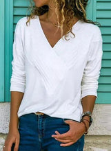 Load image into Gallery viewer, Solid Casual V-Neckline Long Sleeve Blouses TOPS.FL
