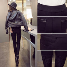 Load image into Gallery viewer, Womens Leggings With Lace Embroidery PU Elastic Long Pants