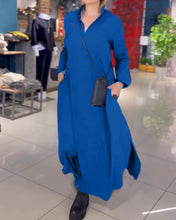 Load image into Gallery viewer, Long loose dress with side slit and lapel