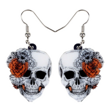 Load image into Gallery viewer, Acrylic Halloween Rose Flower Skull Earrings