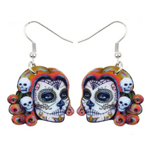 Load image into Gallery viewer, Acrylic Halloween Rose Flower Skull Earrings