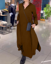 Load image into Gallery viewer, Long loose dress with side slit and lapel