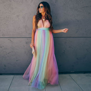 Rainbow Striped Suspender Dress