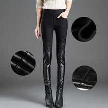 Load image into Gallery viewer, Womens Leggings With Lace Embroidery PU Elastic Long Pants
