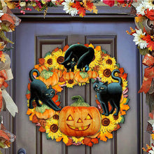 Load image into Gallery viewer, Halloween funny pumpkin black cat wooden listing decoration