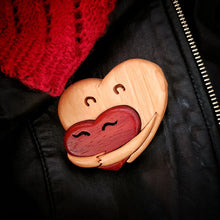 Load image into Gallery viewer, Loving Hearts Wood Intarsia Pinback Button