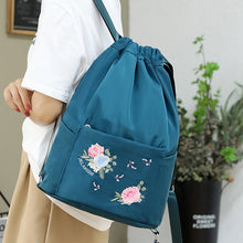 Load image into Gallery viewer, Folding Embroidered Drawstring Backpack