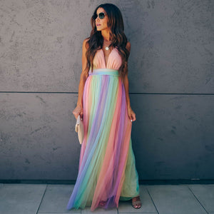 Rainbow Striped Suspender Dress