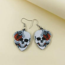 Load image into Gallery viewer, Acrylic Halloween Rose Flower Skull Earrings