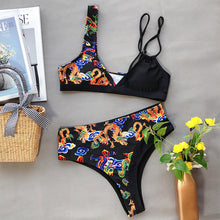 Load image into Gallery viewer, High-waist printed contrast swimsuit