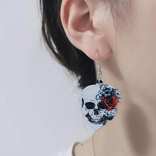 Load image into Gallery viewer, Acrylic Halloween Rose Flower Skull Earrings