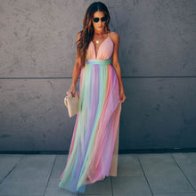 Load image into Gallery viewer, Rainbow Striped Suspender Dress