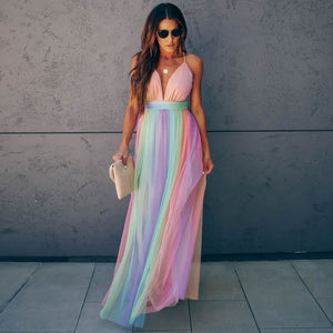 Rainbow Striped Suspender Dress
